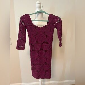 Free People Lace Long Sleeve Dress in Rich Purple